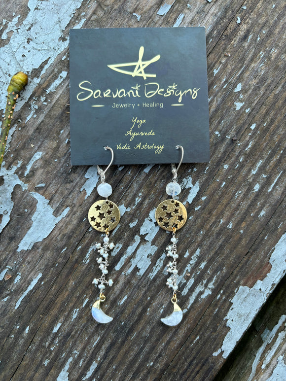 Starry Night with Rainbow Moonstone + Pearl for the Moon